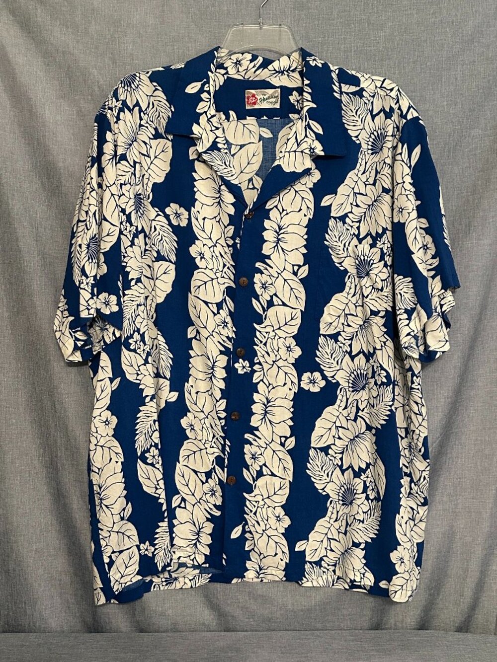 Hilo Hattie vtg Prince Kuhio Hawaiian Shirt Blue White collared Short Sleeve 4X